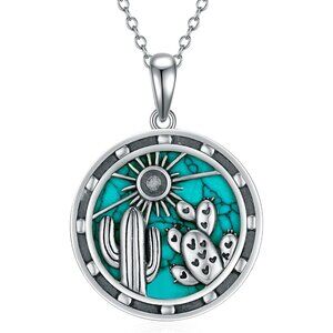 Western Necklace 925 Sterling Silver Cactus Bull Lightning Bolt Horseshoe Turquo